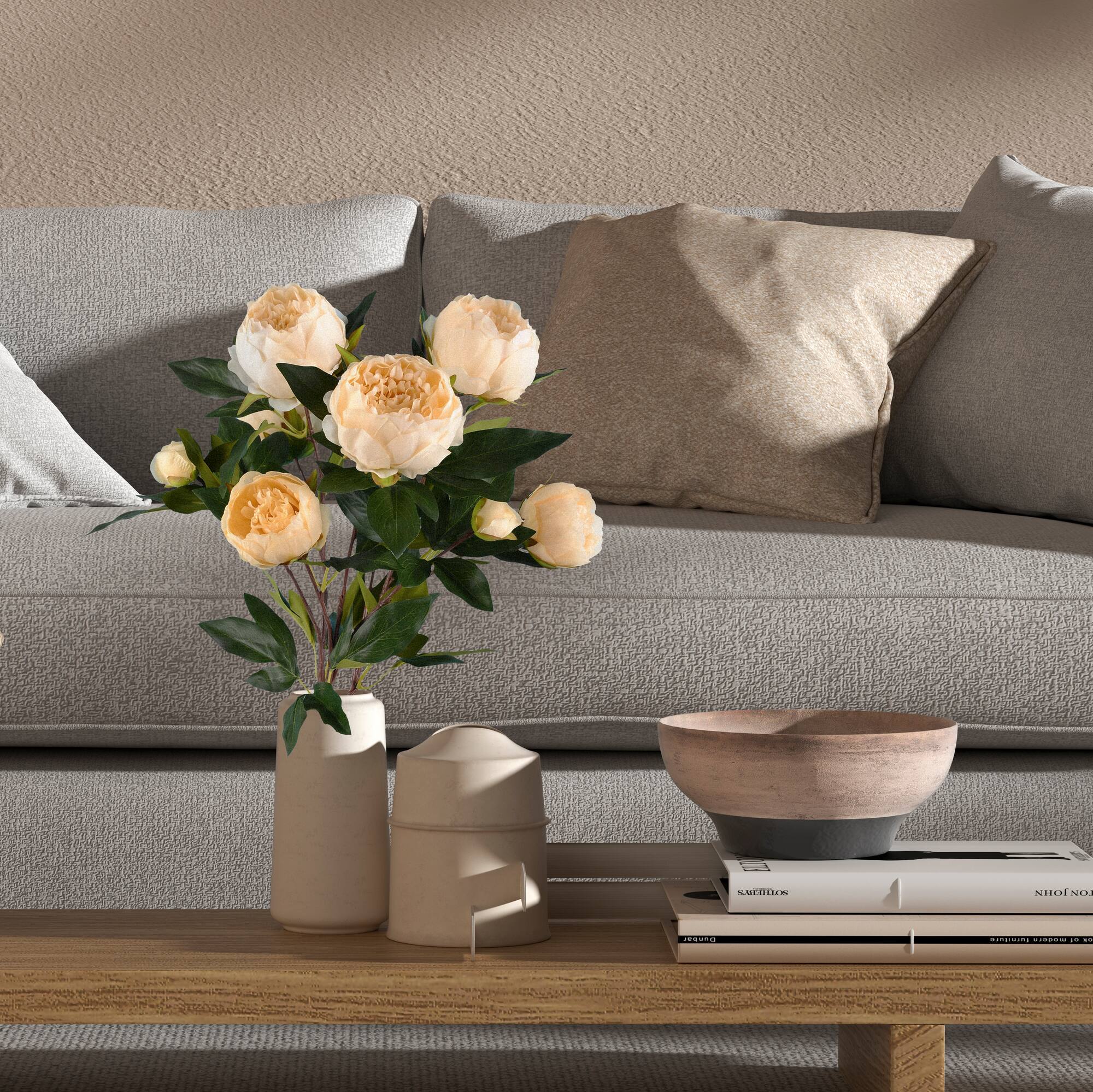 Artificial Beige Peony Spray